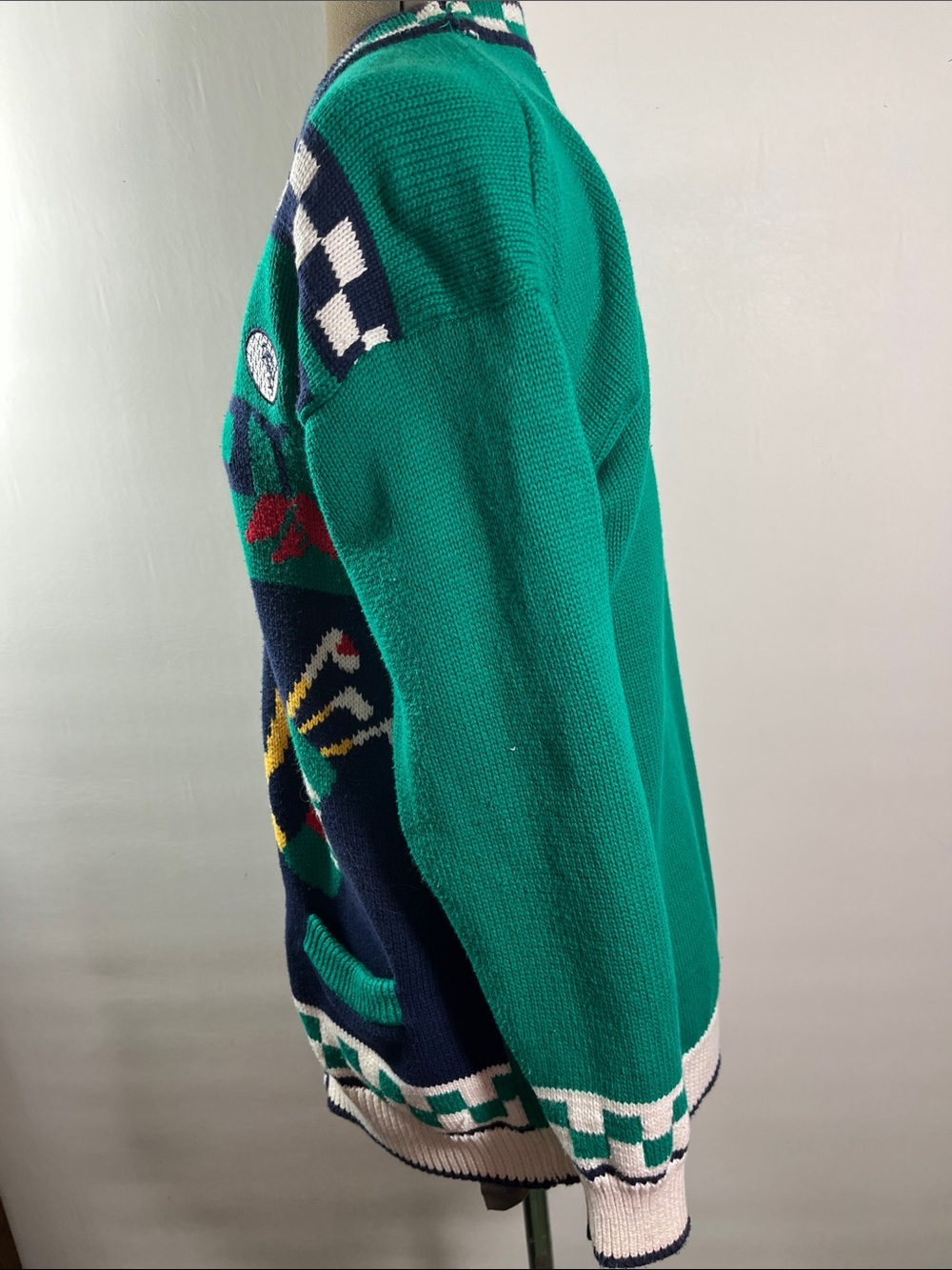 HKA golf themed knit cardigan sweater colorblock & golf graphic details size S - Picture 5 of 8